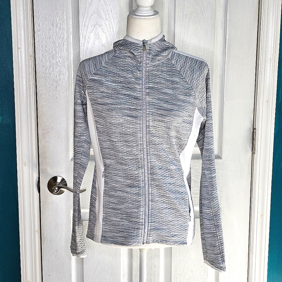 Athleta Gray and White Zip Up Hoodie Jacket Small EUC - Picture 2 of 15